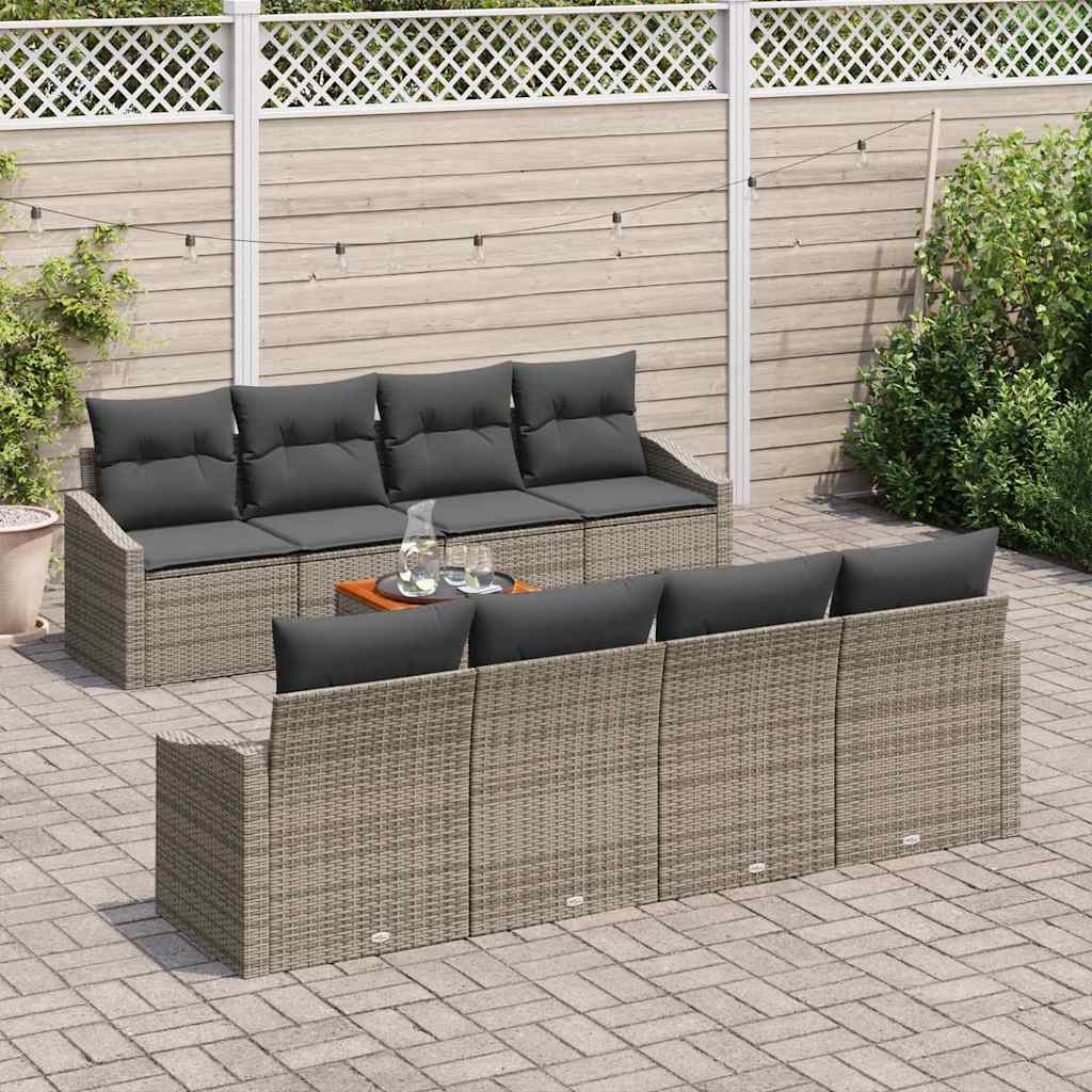 Garten-Sofa-Set mit Kissen 9 pcs Grau Poly Rattan
