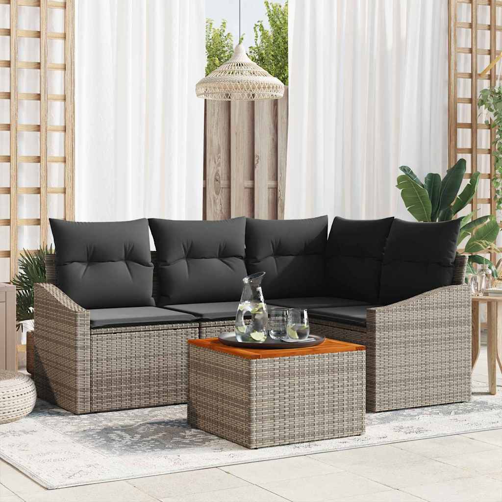 Garten-Sofa-Set mit Kissen 5 pcs Grau Poly Rattan