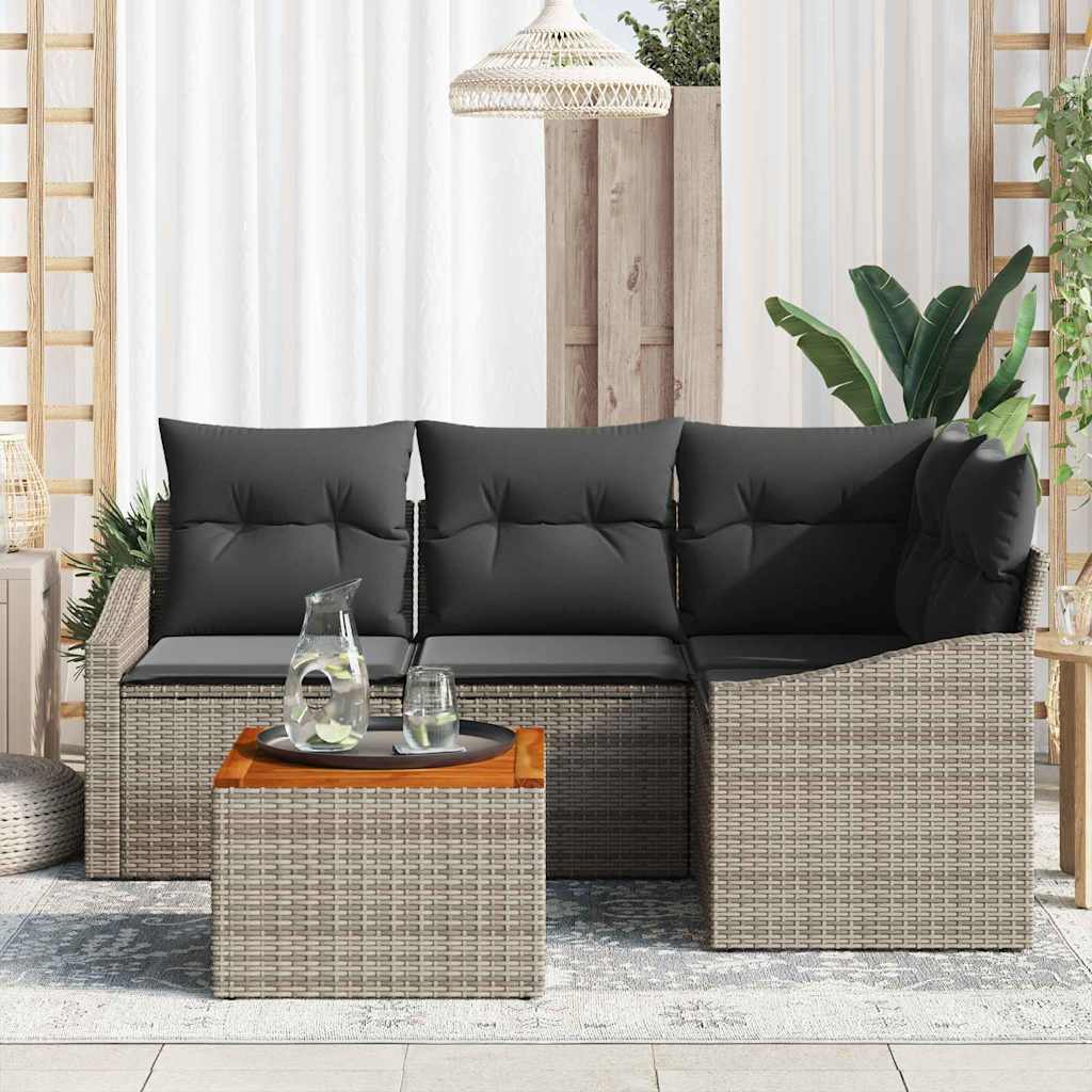 Garten-Sofa-Set mit Kissen 5 pcs Grau Poly Rattan