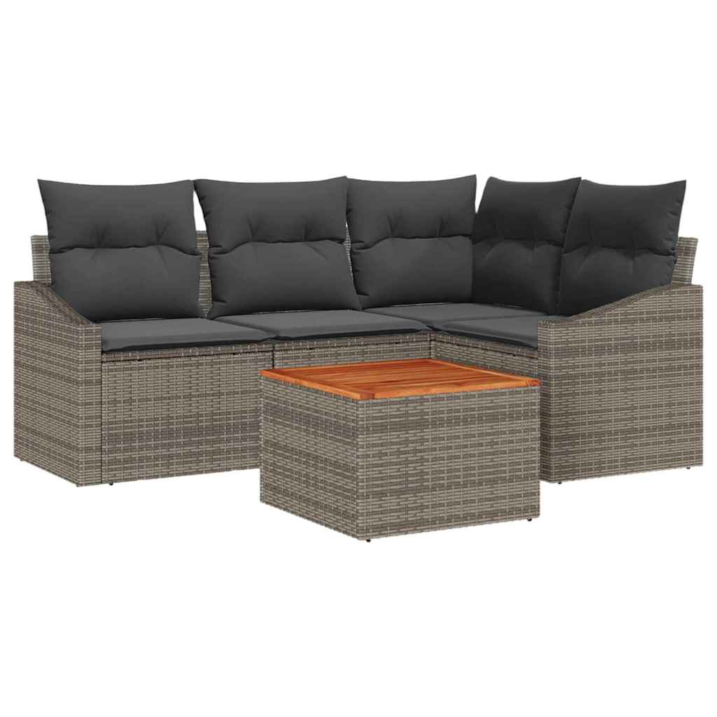 Garten-Sofa-Set mit Kissen 5 pcs Grau Poly Rattan