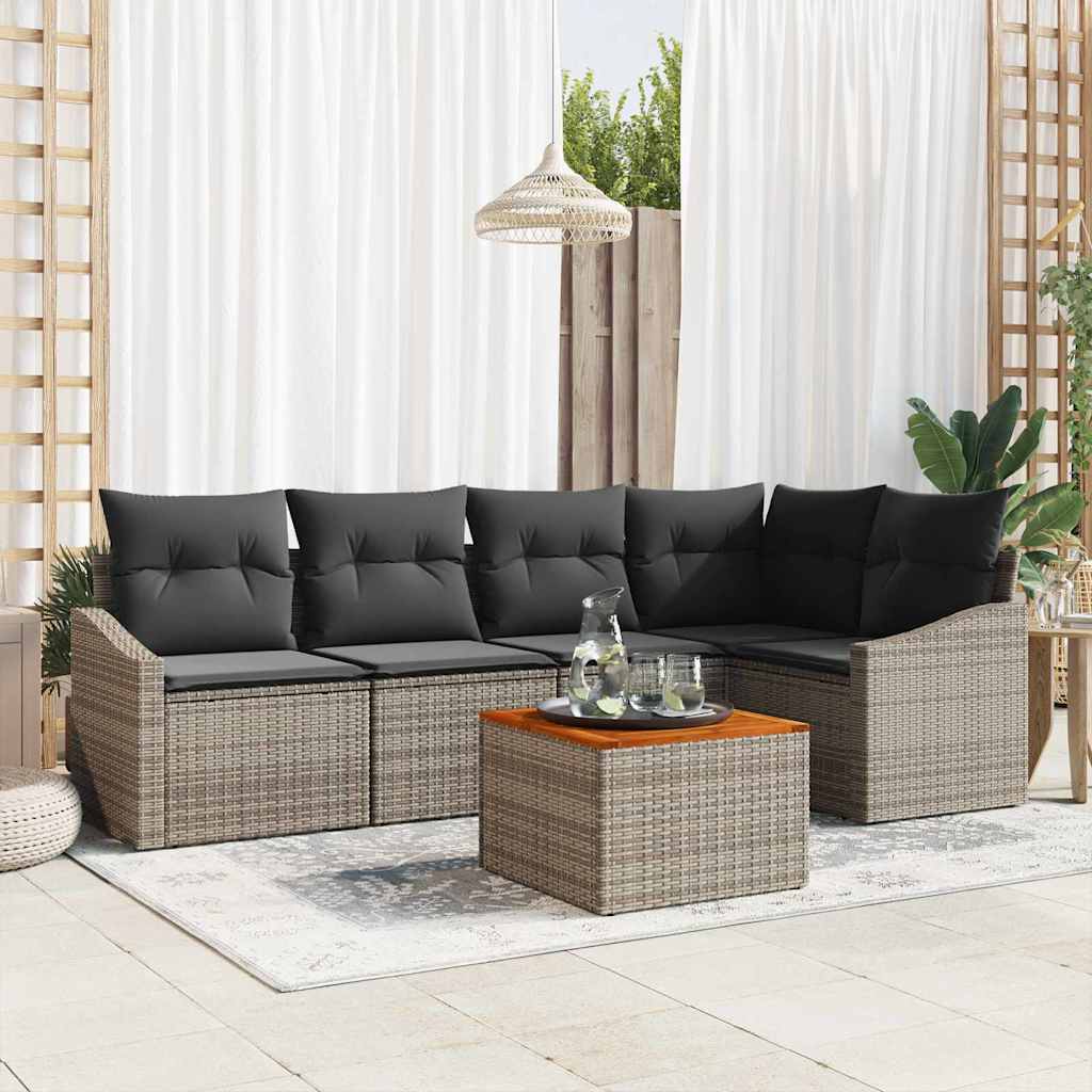 Garten-Sofa-Set mit Kissen 6 pcs Grau Poly Rattan