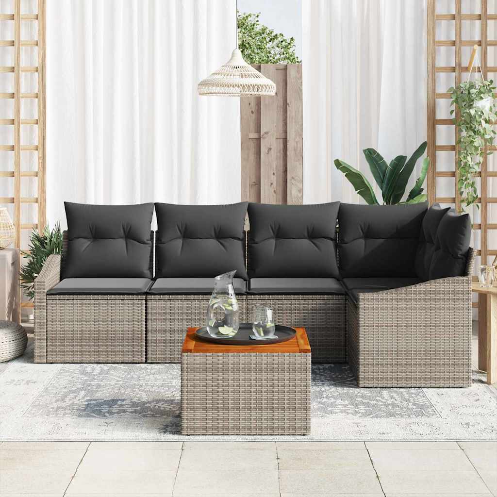 Garten-Sofa-Set mit Kissen 6 pcs Grau Poly Rattan