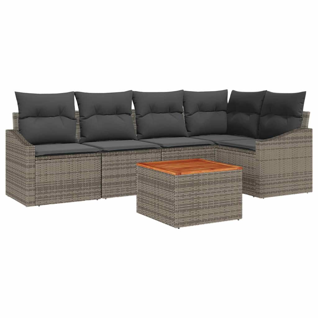 Garten-Sofa-Set mit Kissen 6 pcs Grau Poly Rattan