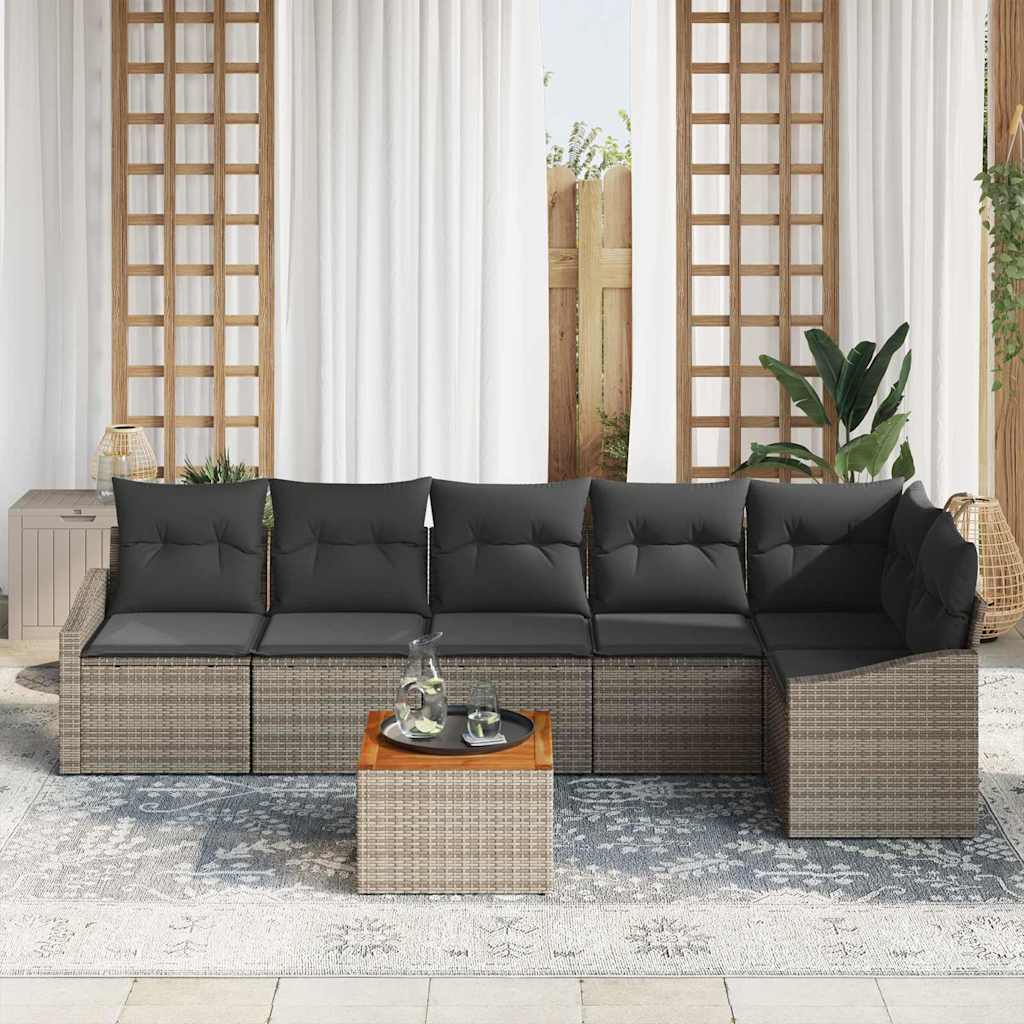 Garten-Sofa-Set mit Kissen 7 pcs Grau Poly Rattan