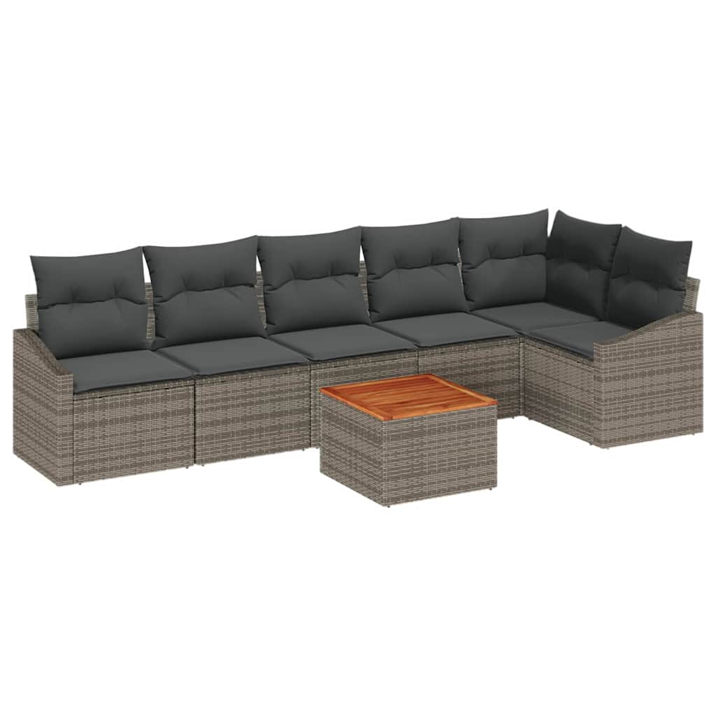 Garten-Sofa-Set mit Kissen 7 pcs Grau Poly Rattan