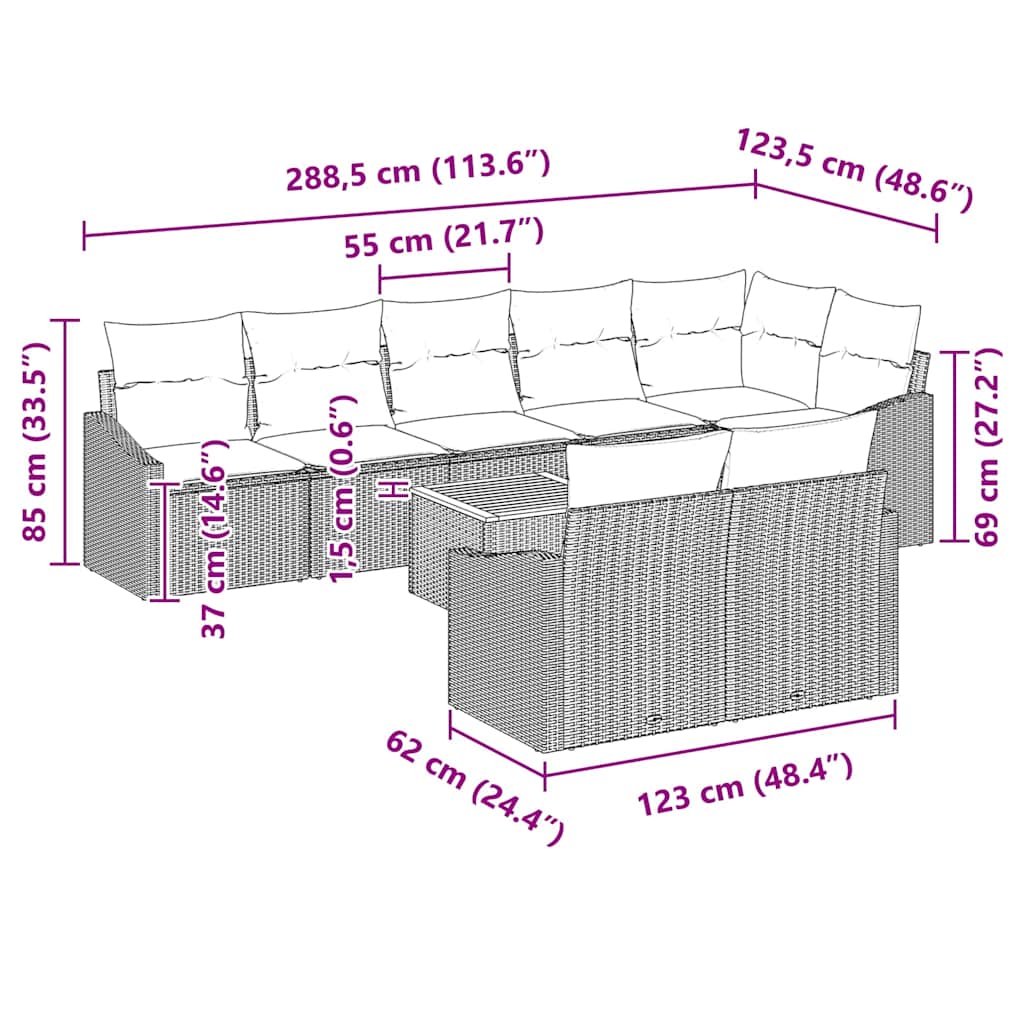 Garten-Sofa-Set mit Kissen 9 pcs Grau Poly Rattan