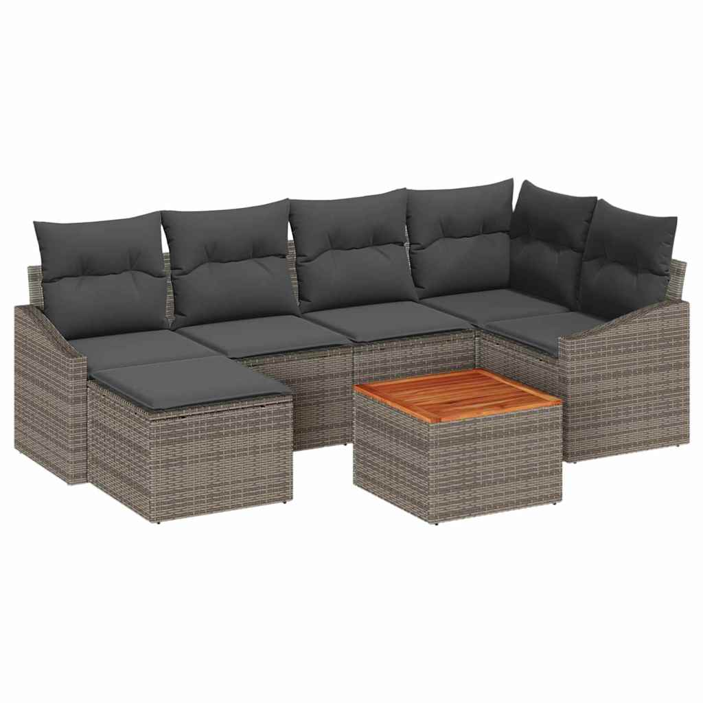 Garten-Sofa-Set mit Kissen 7 pcs Grau Poly Rattan