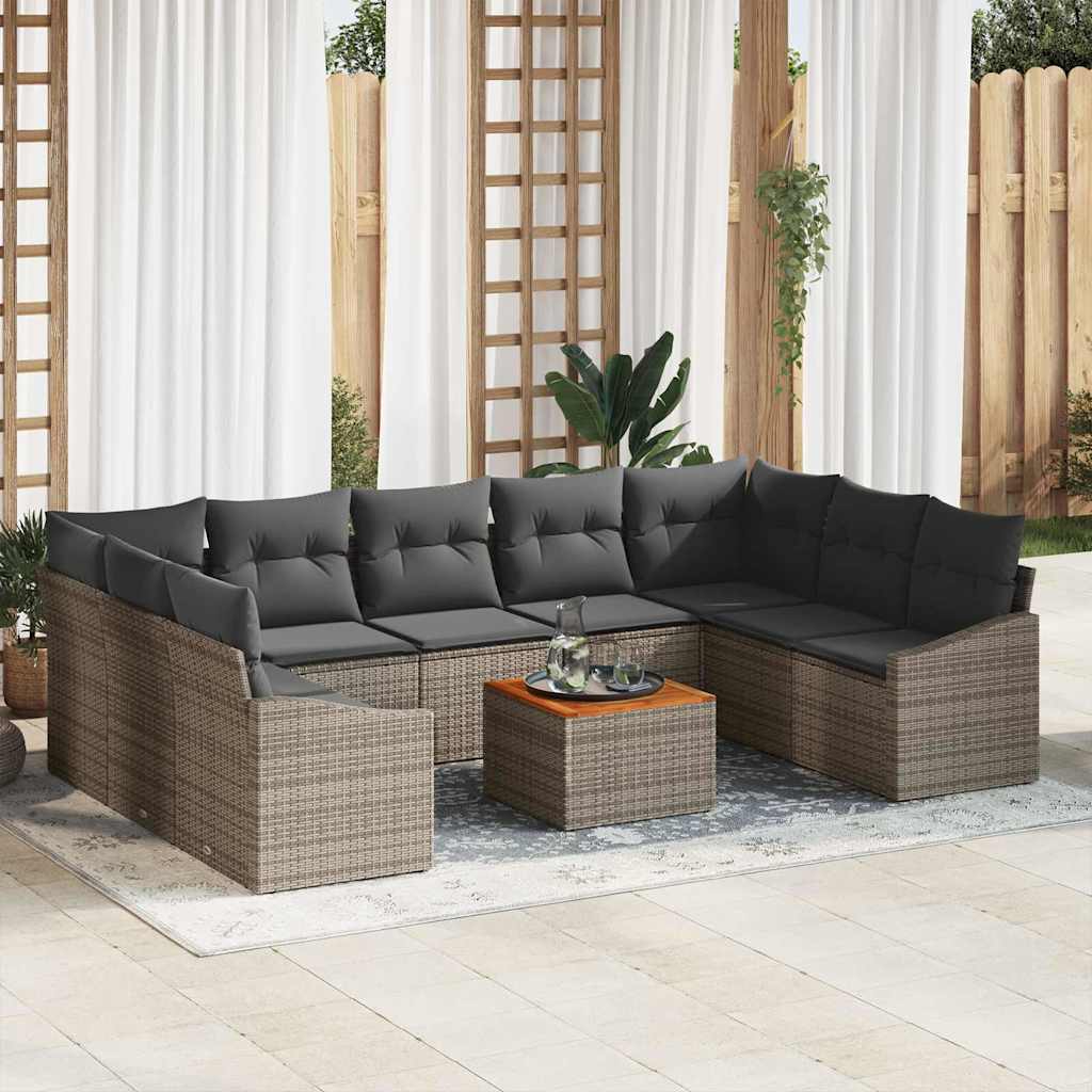 Garten-Sofa-Set mit Kissen 10 pcs Grau Poly Rattan