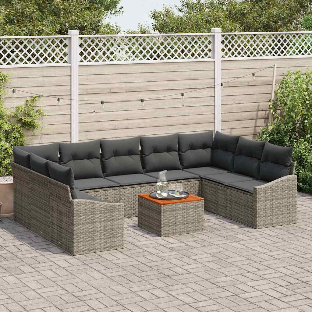 Garten-Sofa-Set mit Kissen 10 pcs Grau Poly Rattan