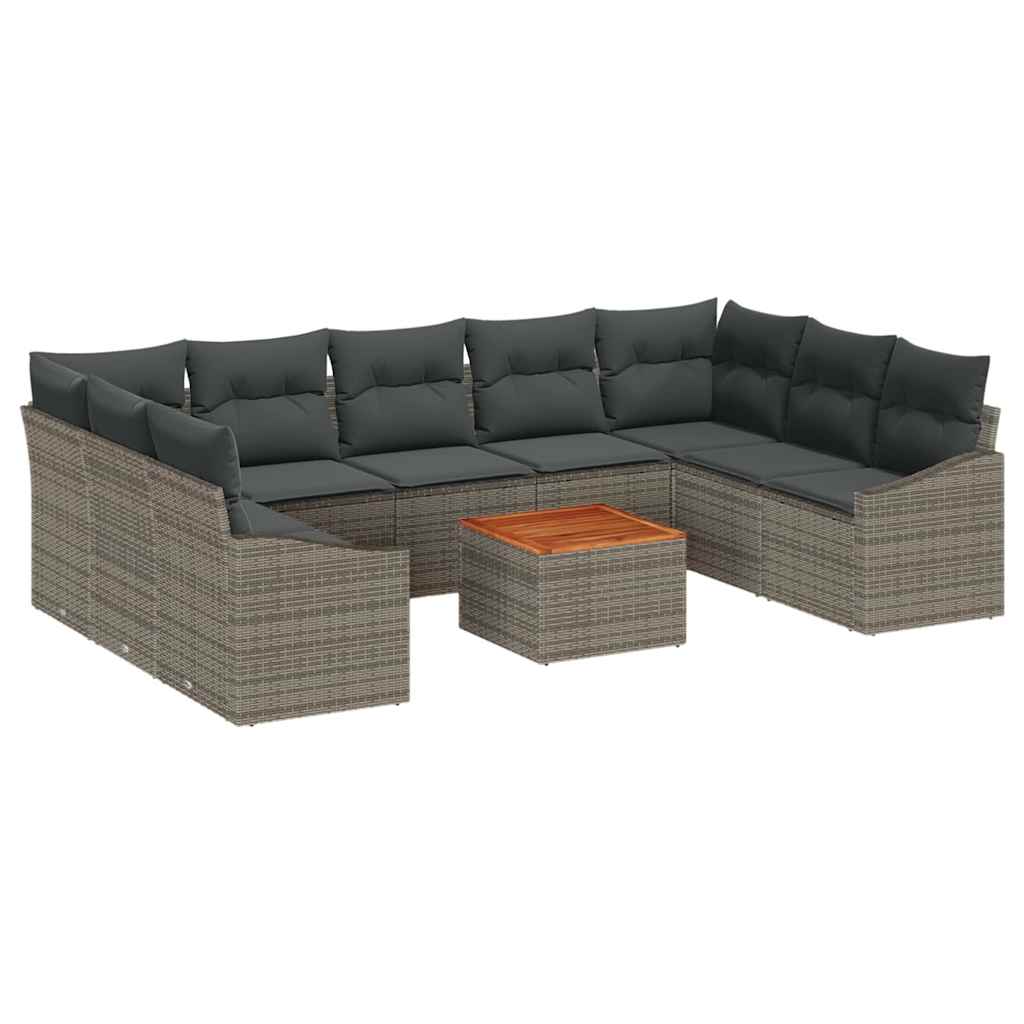 Garten-Sofa-Set mit Kissen 10 pcs Grau Poly Rattan
