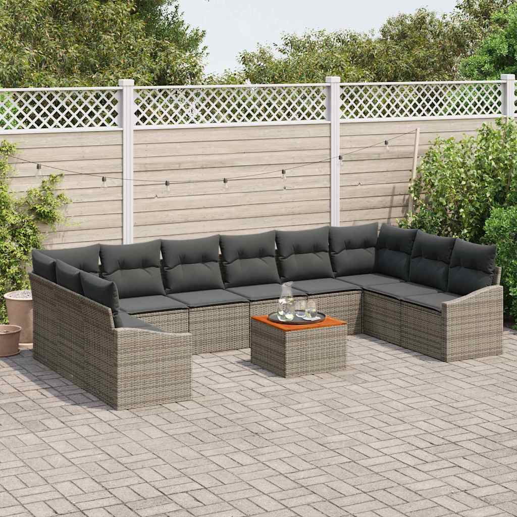 Garten-Sofa-Set mit Kissen 11 pcs Grau Poly Rattan