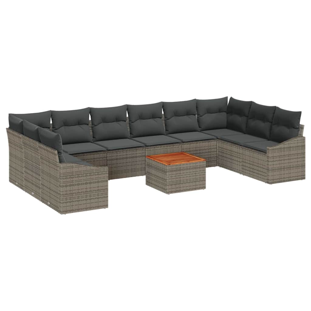 Garten-Sofa-Set mit Kissen 11 pcs Grau Poly Rattan