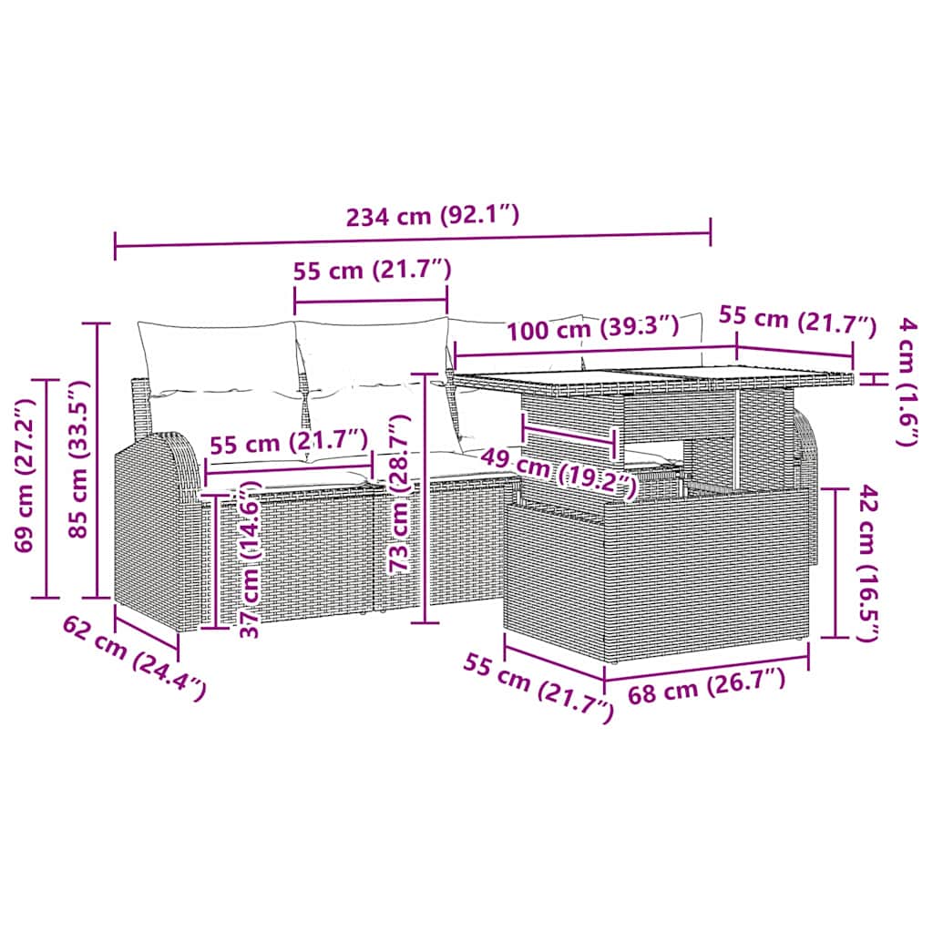 Garten-Sofa-Set mit Kissen 5 pcs Schwarz Poly Rattan