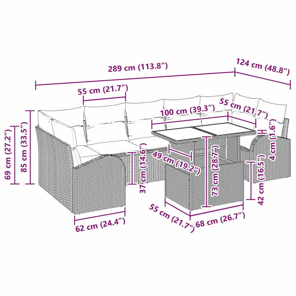 8-piece garden sofa set with cushions black poly rattan