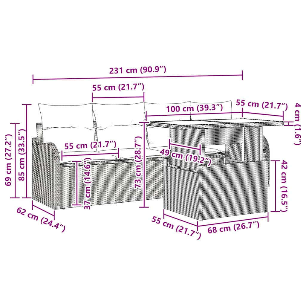 Garten-Sofa-Set mit Kissen 6 pcs Schwarz Poly Rattan