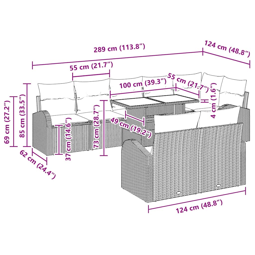 Garten-Sofa-Set mit Kissen 9 pcs Schwarz 100 x 55 x 73 cm
