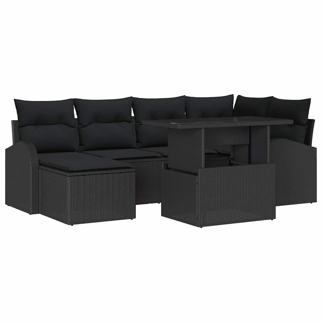 Garten-Sofa-Set mit Kissen 7 pcs Schwarz