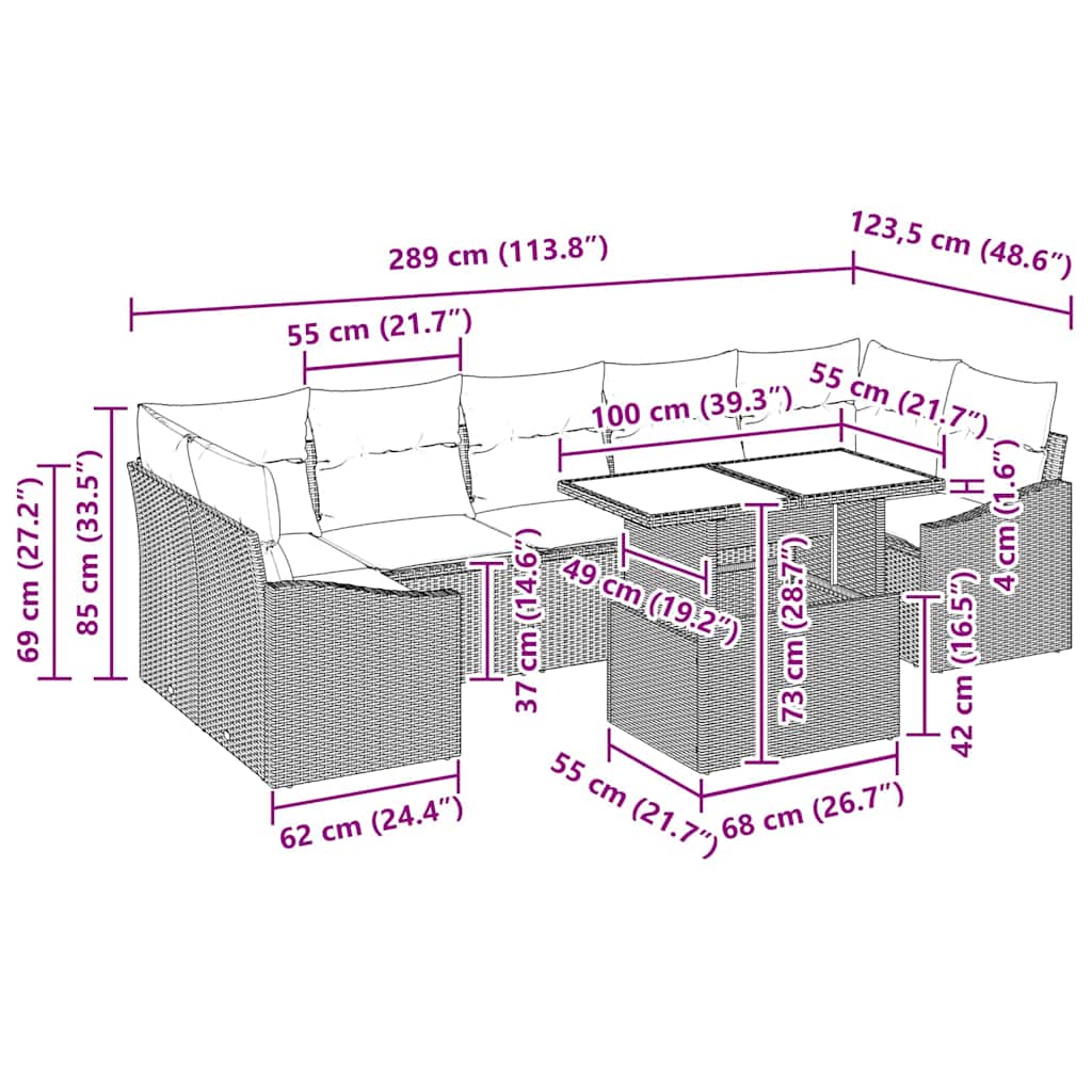 Garten-Sofa-Set mit Kissen 8 pcs Grau 100 x 55 x 73 cm