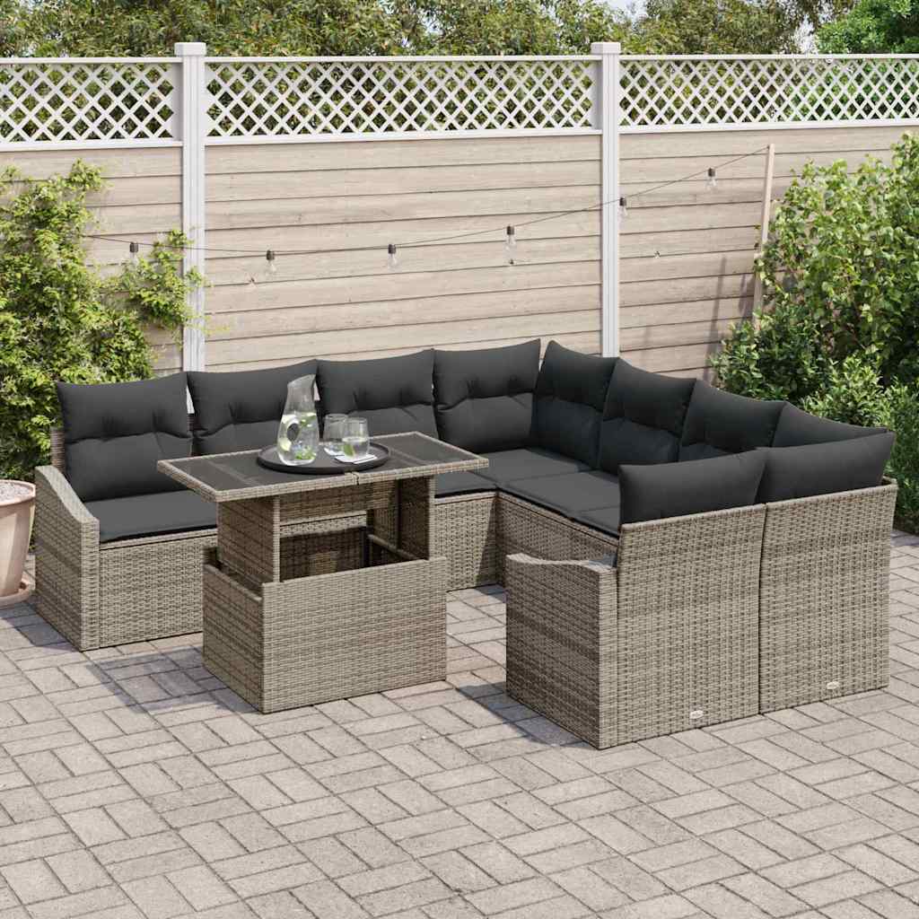 Garten-Sofa-Set mit Kissen 9 pcs Grau 100 x 55 x 73 cm