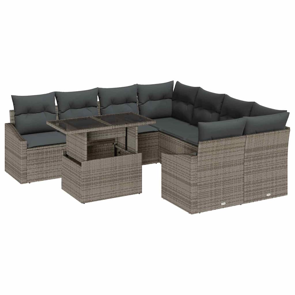 Garten-Sofa-Set mit Kissen 9 pcs Grau 100 x 55 x 73 cm