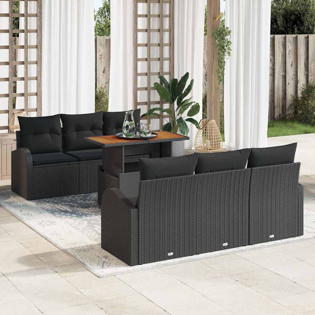 Garten-Sofa-Set mit Kissen 7 pcs Schwarz 100 x 55 x 73 cm
