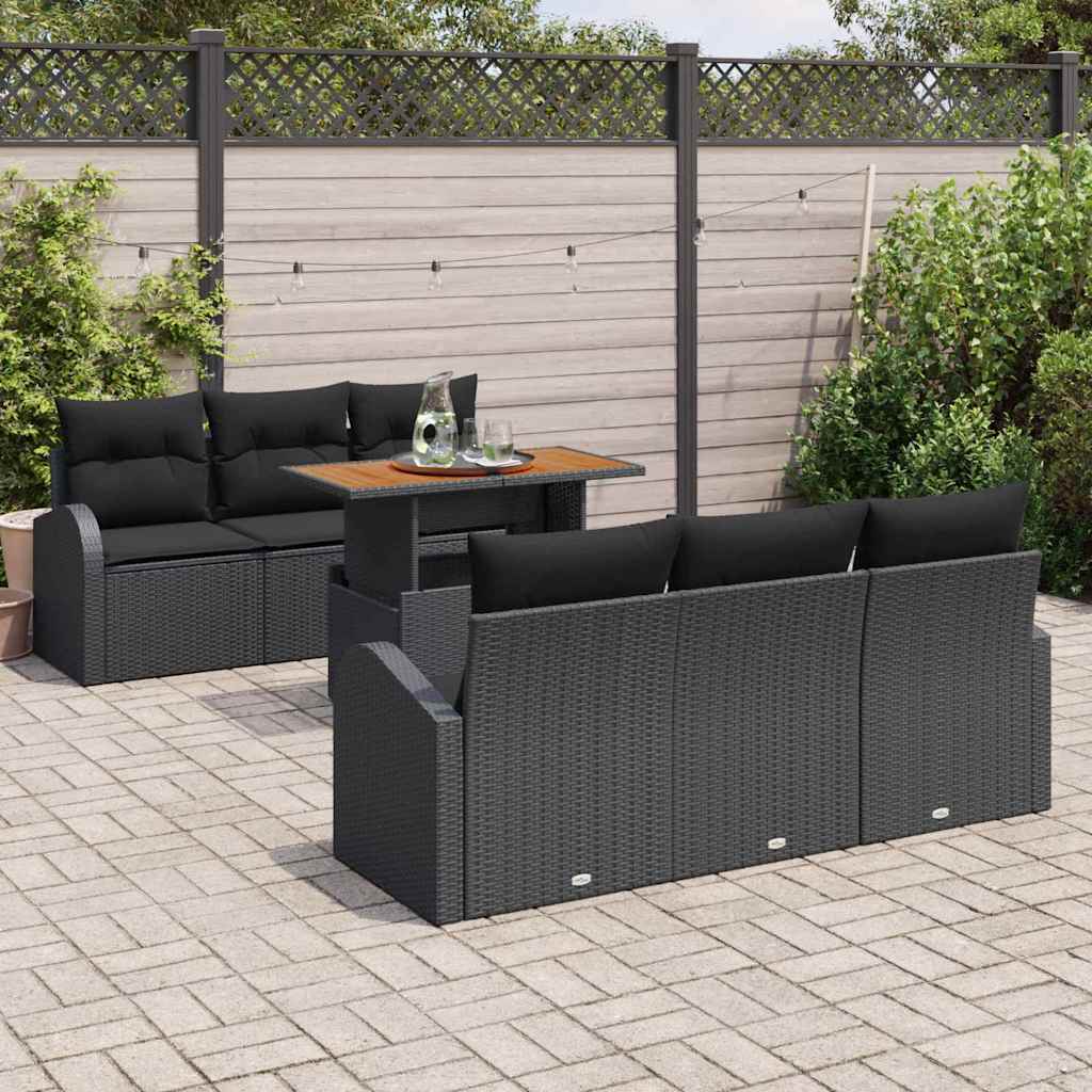 Garten-Sofa-Set mit Kissen 7 pcs Schwarz 100 x 55 x 73 cm