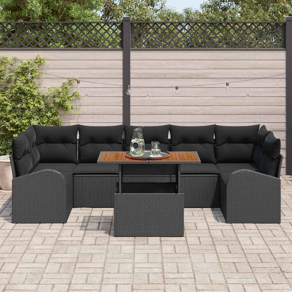 Garten-Sofa-Set mit Kissen 8 pcs Schwarz 100 x 55 x 73 cm