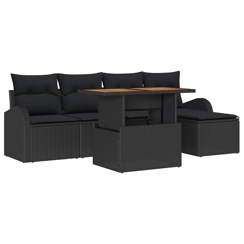 Garten-Sofa-Set mit Kissen 6 pcs Schwarz