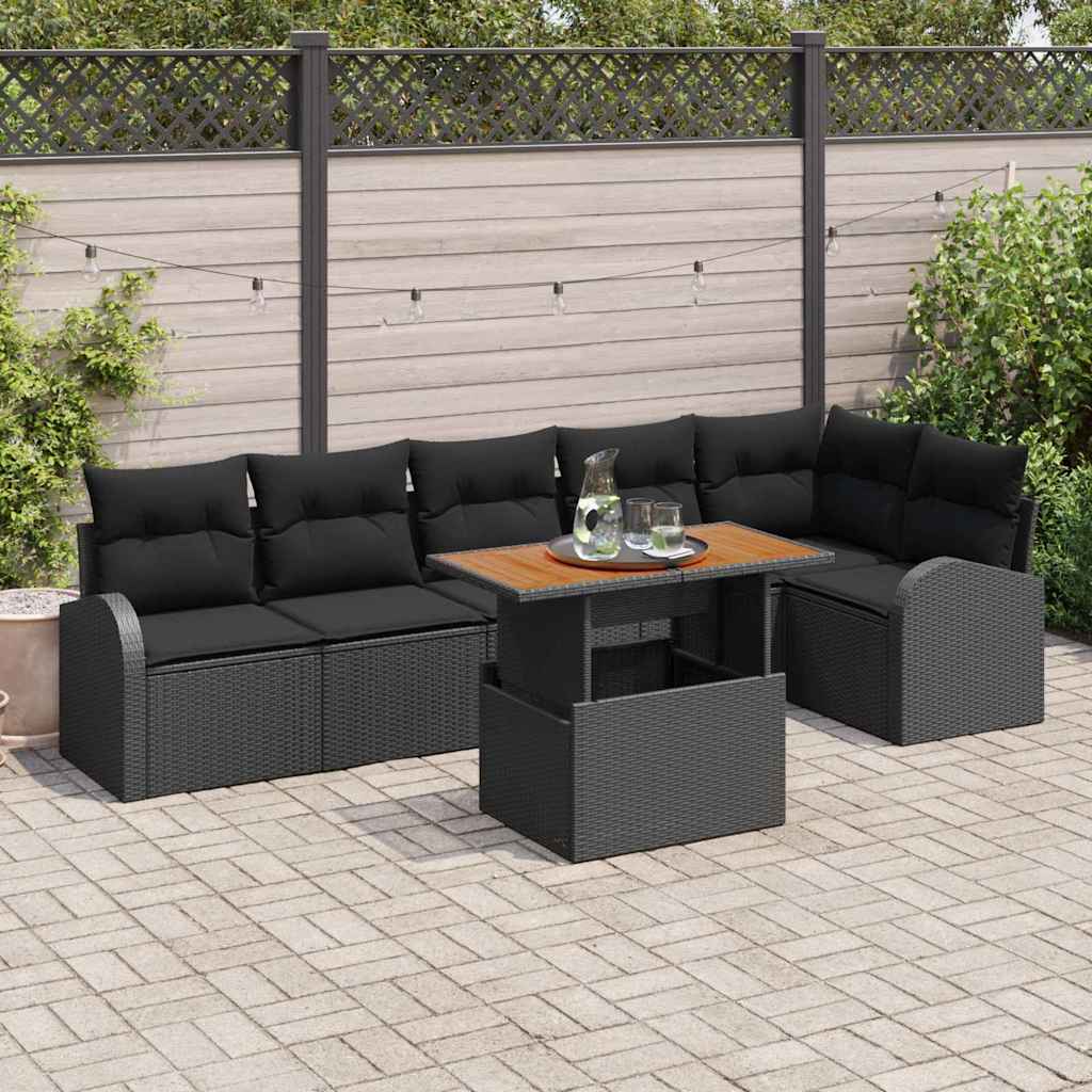 Garten-Sofa-Set mit Kissen 7 pcs Schwarz 100 x 55 x 73 cm