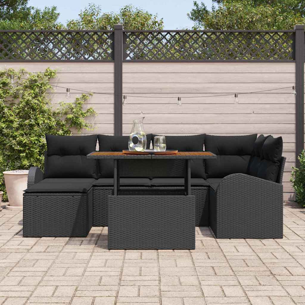 Garten-Sofa-Set mit Kissen 7 pcs Schwarz