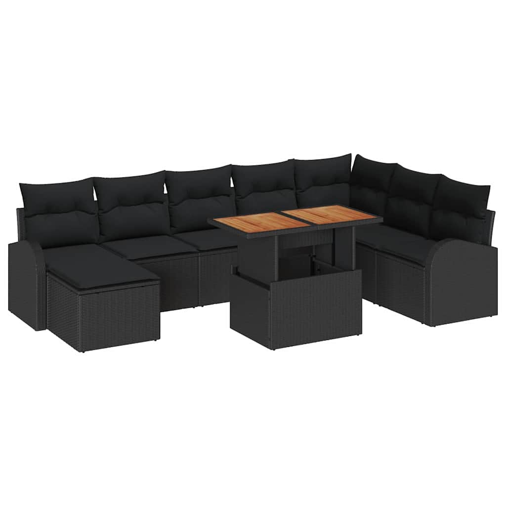 Garten-Sofa-Set mit Kissen 9 pcs Schwarz