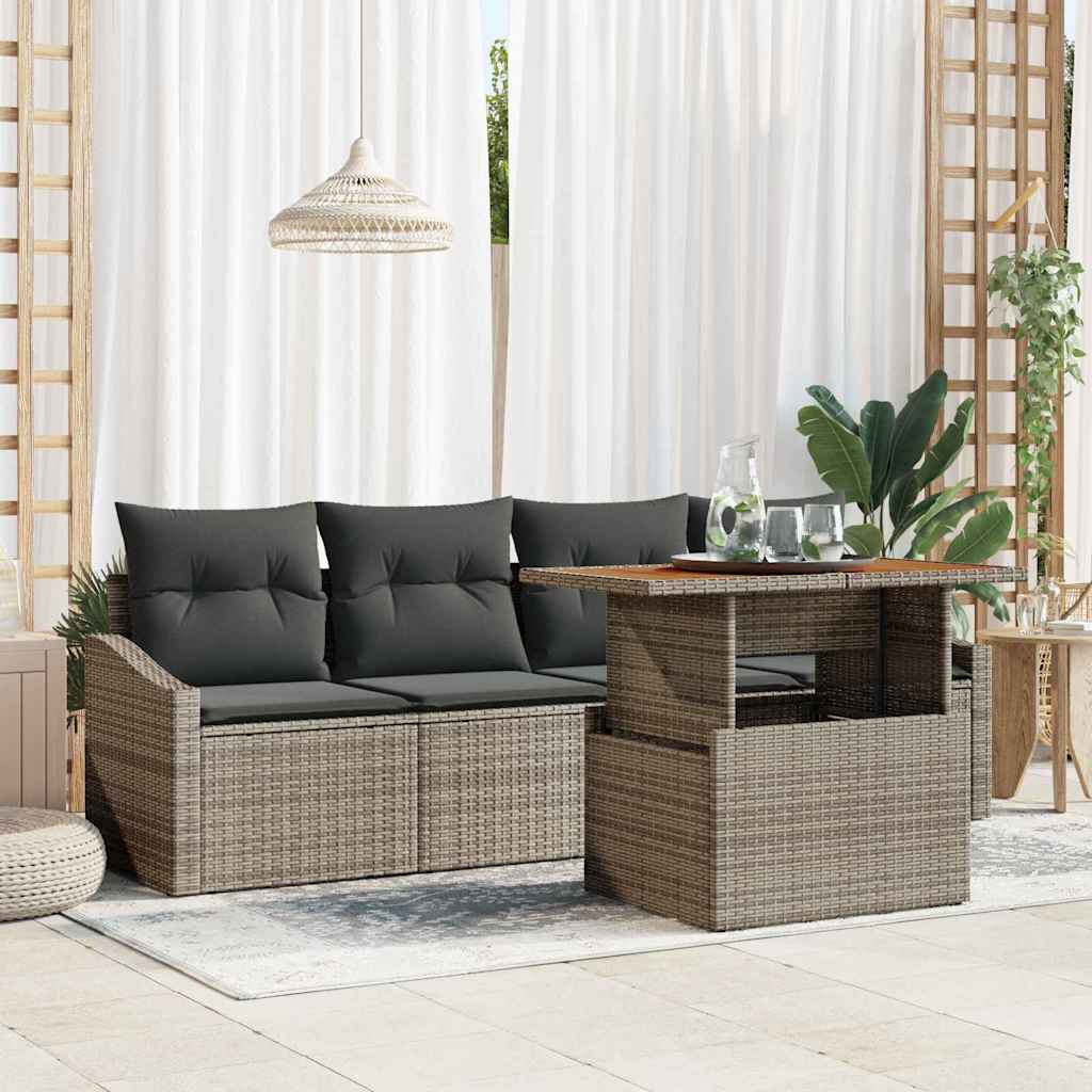 Garten-Sofa-Set mit Kissen 5 pcs Grau Poly Rattan