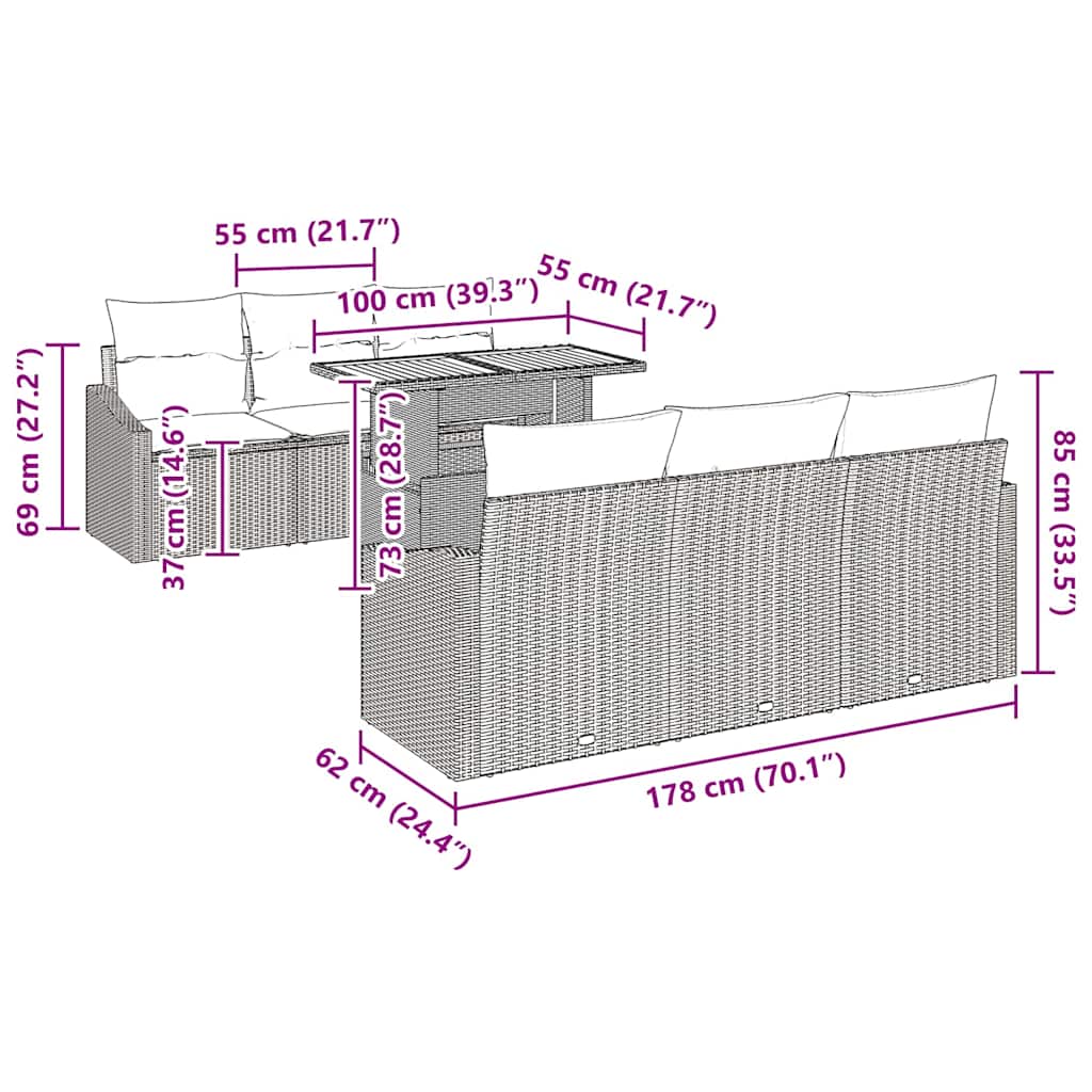 Garten-Sofa-Set mit Kissen Grau, Braun 100 x 55 x 73 cm