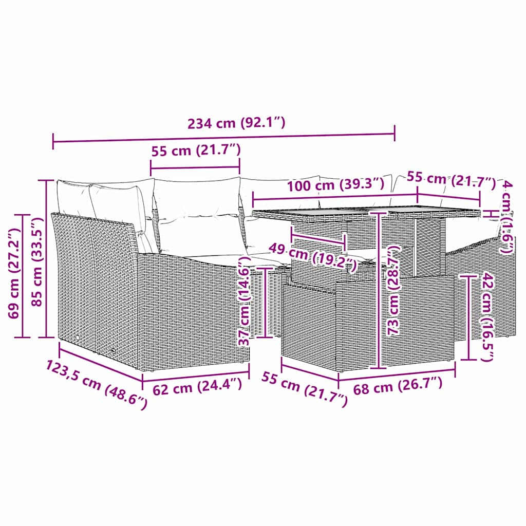Garten Essgruppe mit Kissen Grau, Braun 100 x 55 x 73 cm