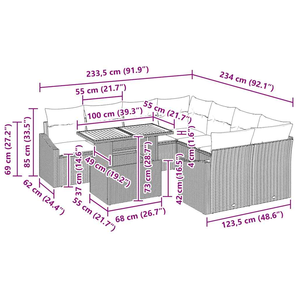 Garten Essgruppe mit Kissen Grau, Braun 100 x 55 x 73 cm