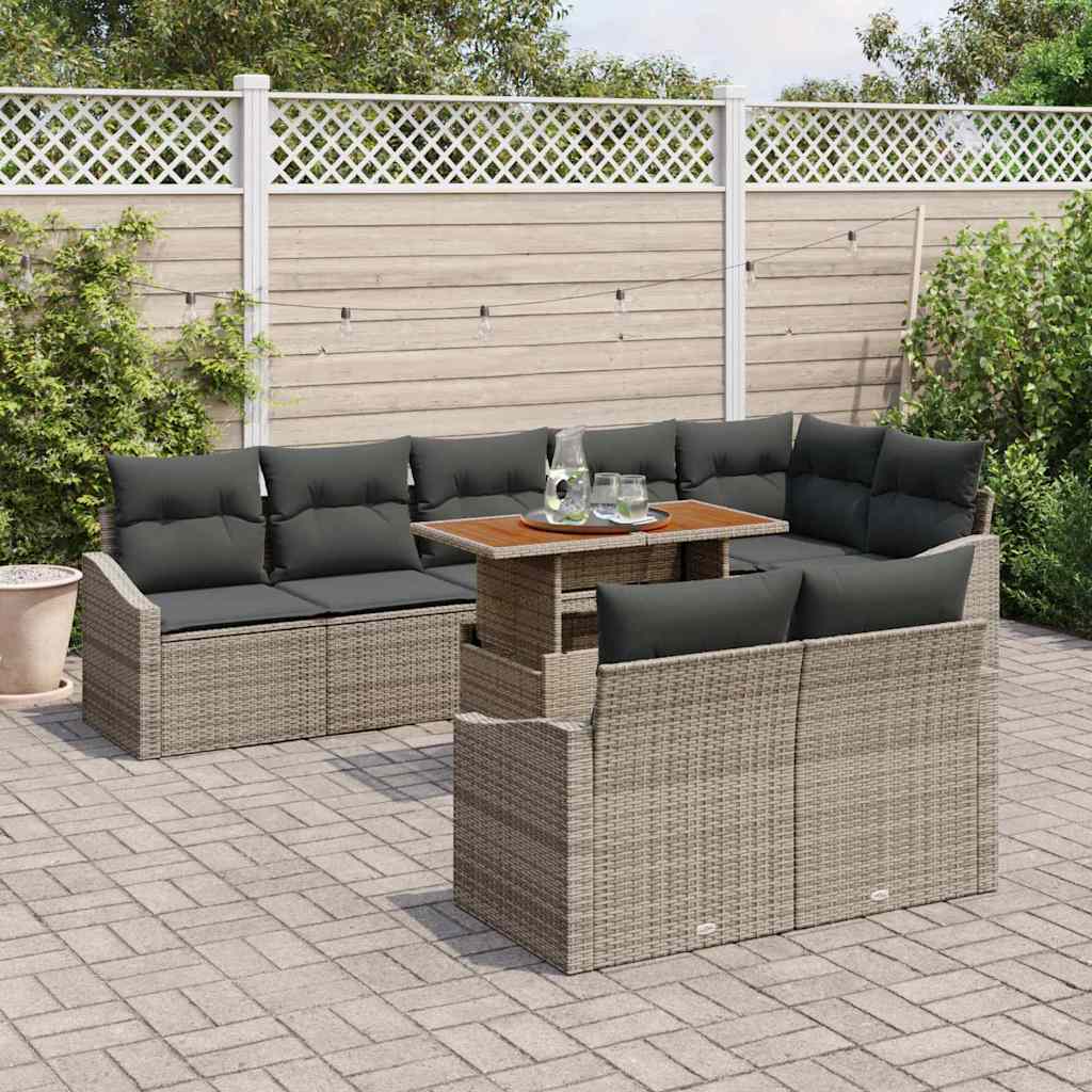 Garten-Sofa-Set mit Kissen 9 pcs Grau, Braun 100 x 55 x 73 cm