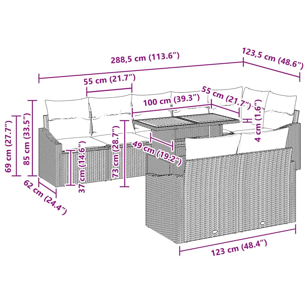 Garten-Sofa-Set mit Kissen 9 pcs Grau, Braun 100 x 55 x 73 cm