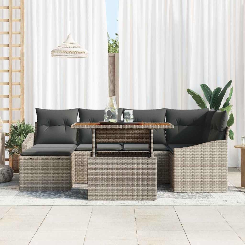 Garten Essgruppe mit Kissen 7 pcs Grau, Braun