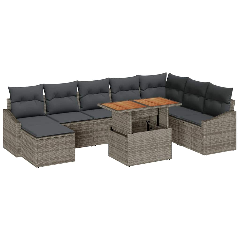 Garten Essgruppe mit Kissen 9 pcs Grau, Braun