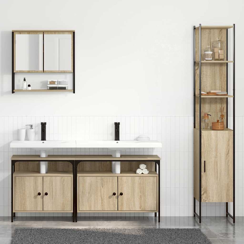 Badezimmermöbel Set mit Regal mit Tür 4 pcs Sonoma Eiche Mittel