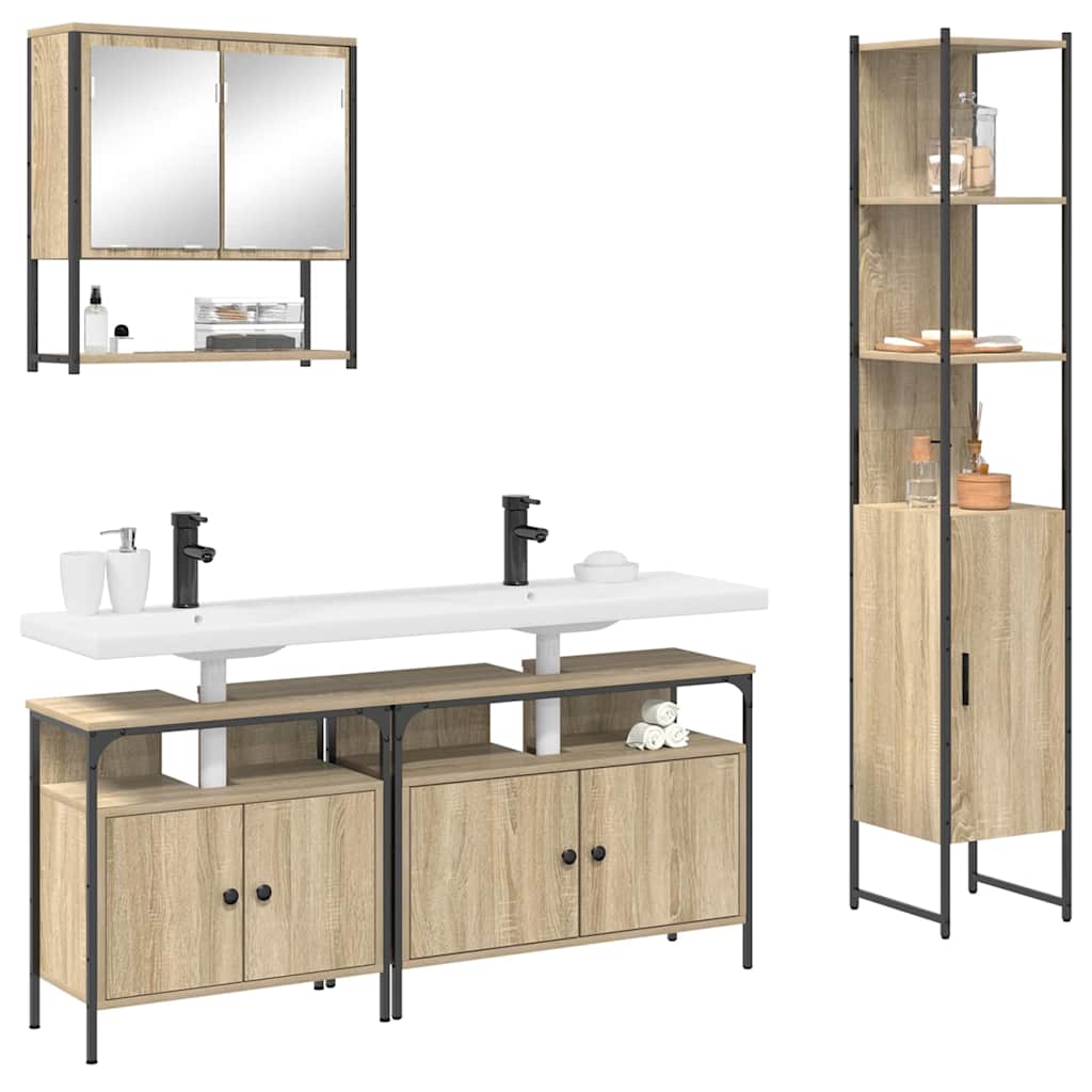 Badezimmermöbel Set mit Regal mit Tür 4 pcs Sonoma Eiche Mittel