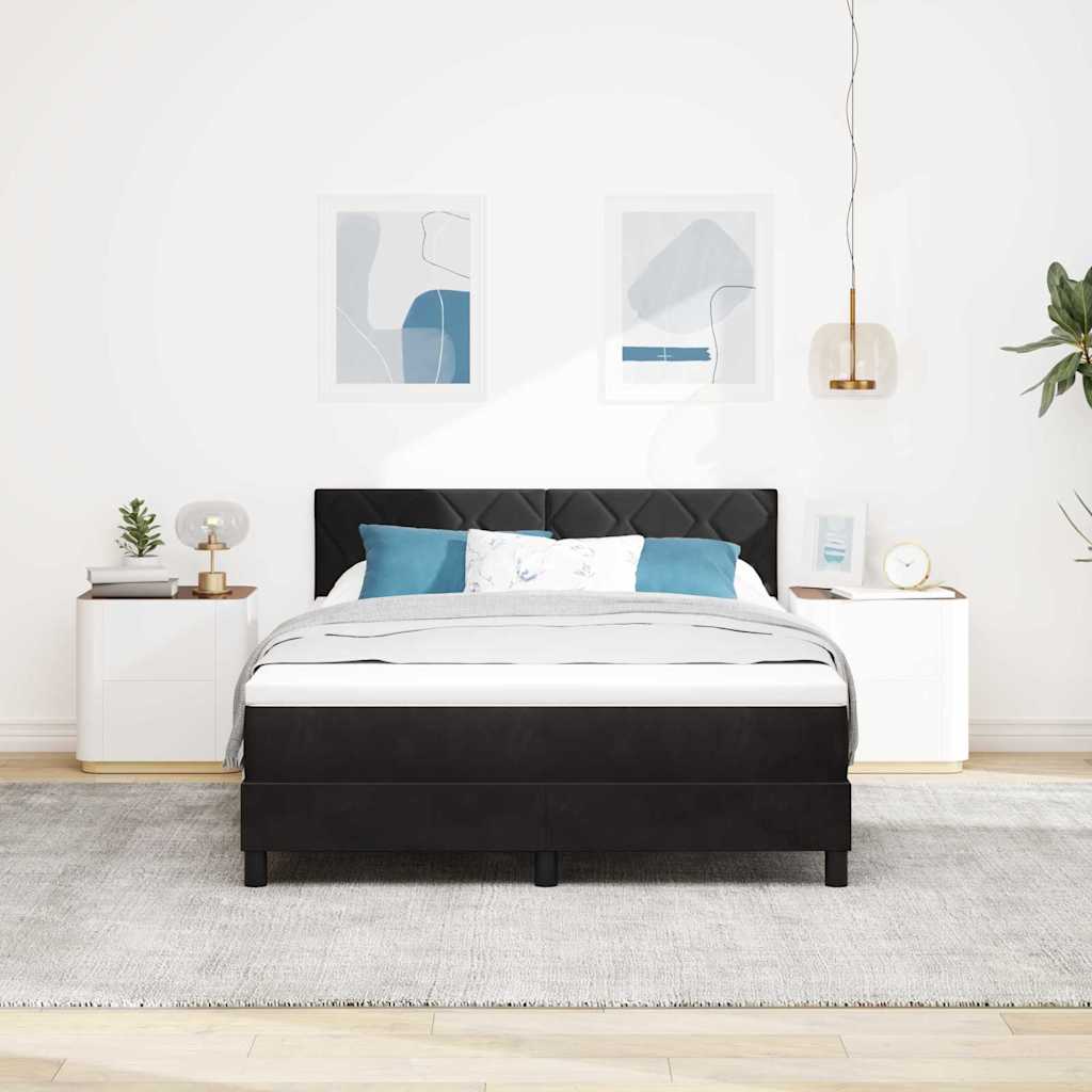 Boxspringbett mit Matratze Schwarz 140 x 190 cm Samt