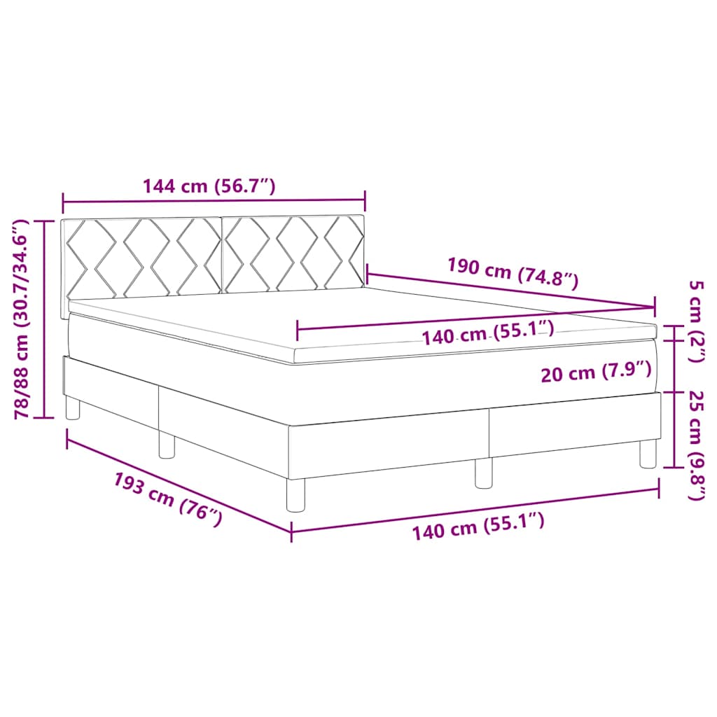 Boxspringbett mit Matratze Schwarz 140 x 190 cm Samt