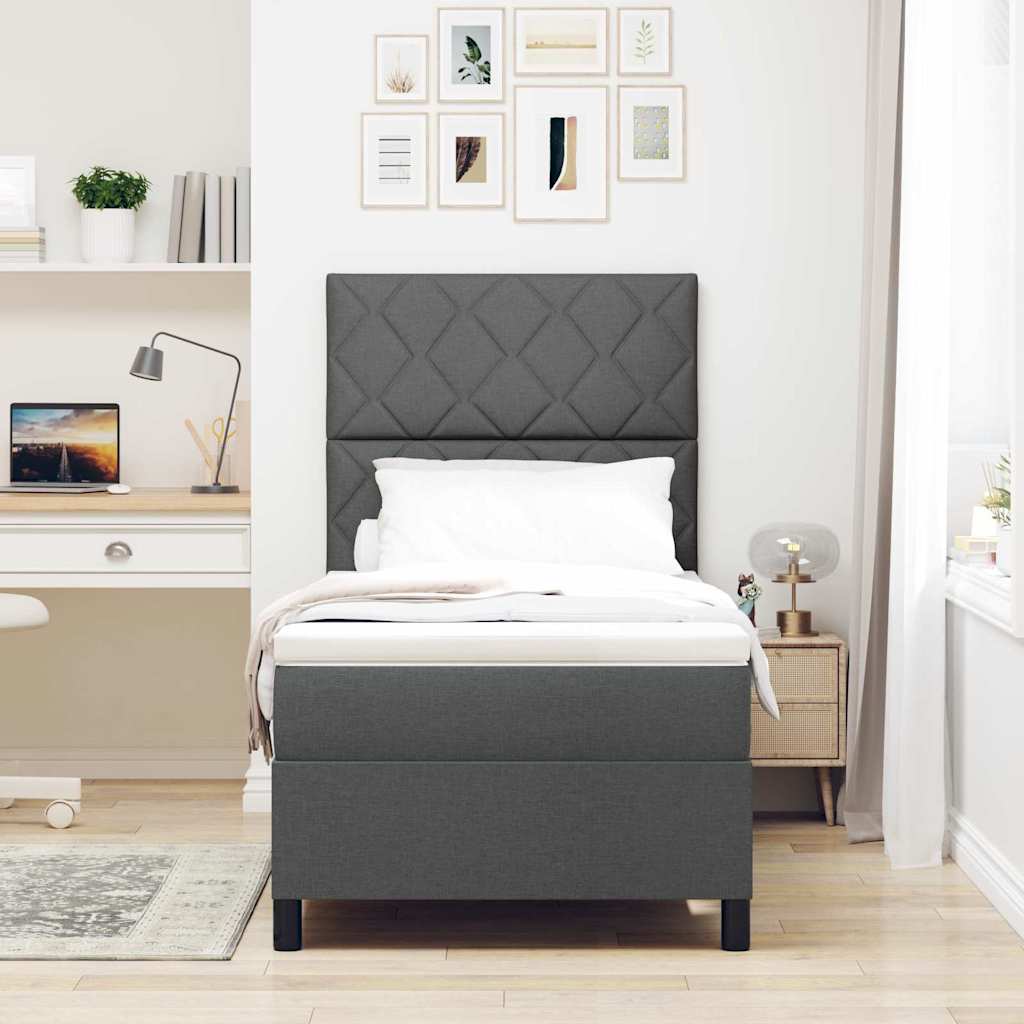Boxspringbett mit Matratze Dunkelgrau 90 x 200 cm Stoff