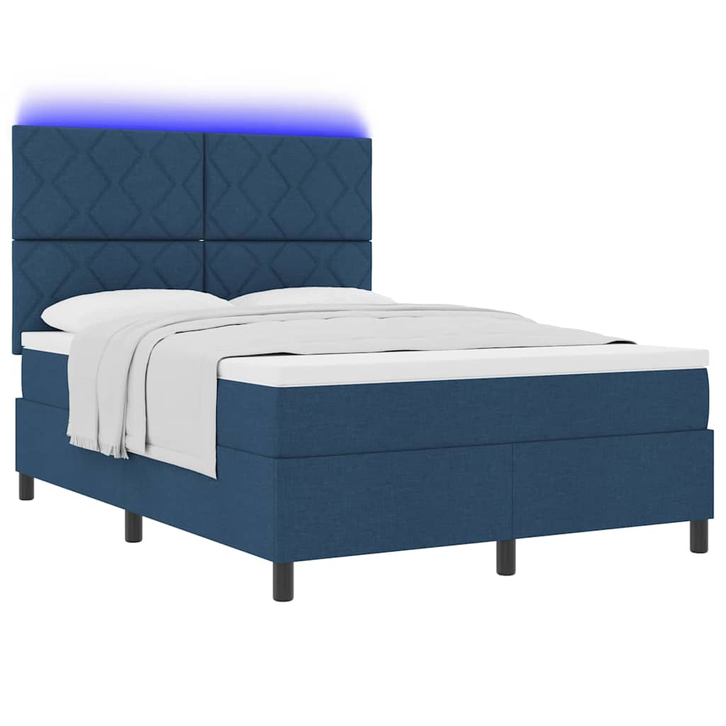 Boxspringbett mit Matratze mit Kopfteil Blau 140 x 190 cm Stoff