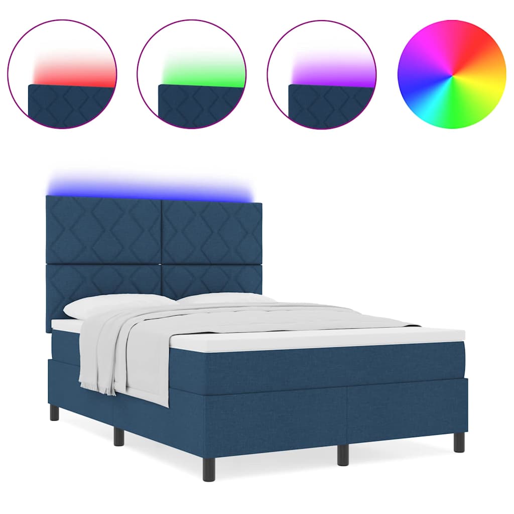 Boxspringbett mit Matratze mit Kopfteil Blau 140 x 190 cm Stoff