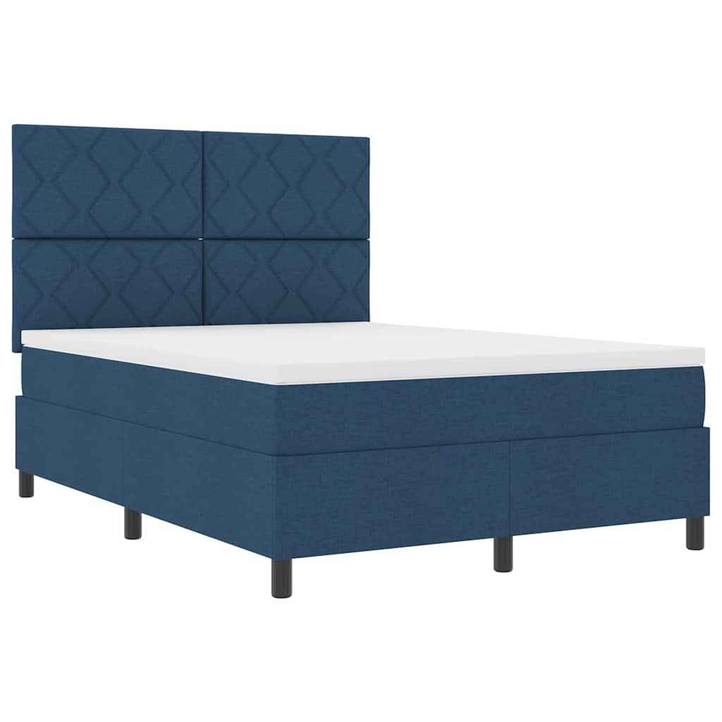Boxspringbett mit Matratze mit Kopfteil Blau 140 x 200 cm Stoff