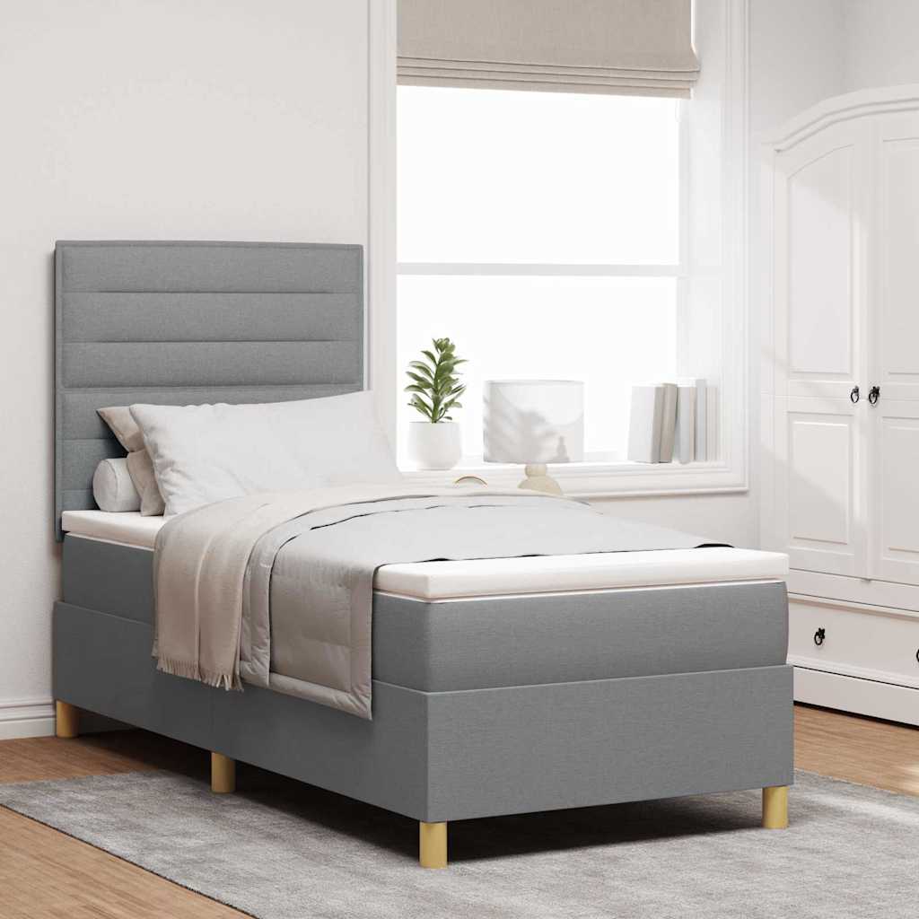 Boxspringbett mit Matratze Hellgrau 100 x 200 cm Stoff