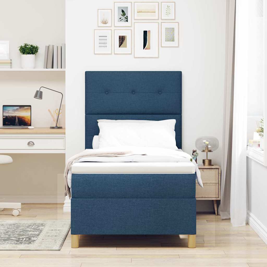 Boxspringbett mit Matratze mit Kopfteil Blau 90 x 200 cm Stoff