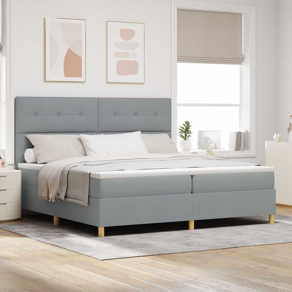 Boxspringbett mit Matratze Hellgrau 200 x 200 cm Stoff